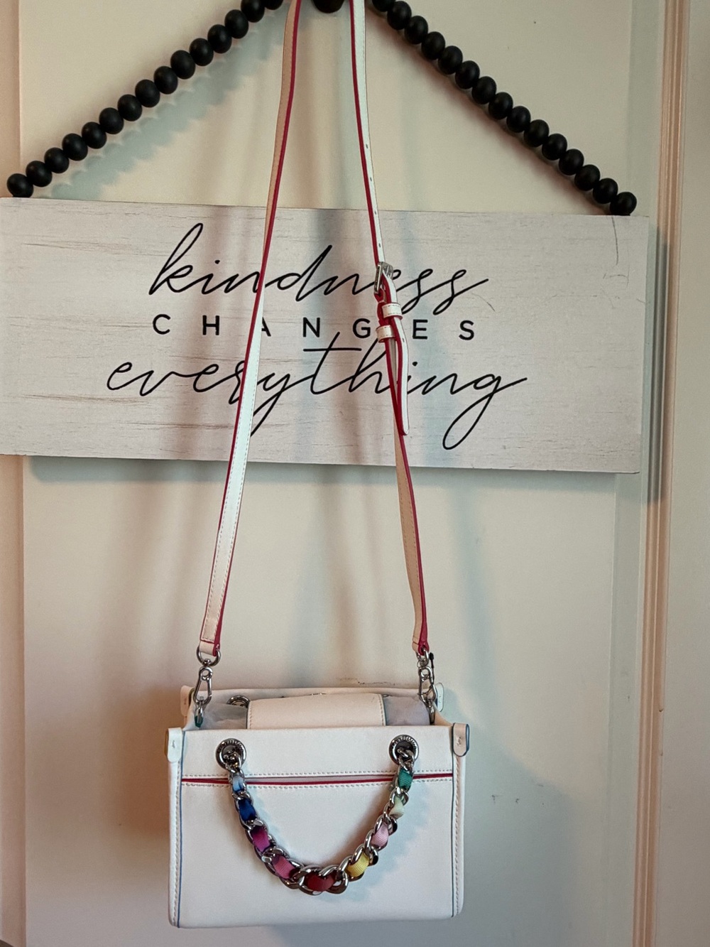 KARL LAGERFELD Savoie SATCHEL White Leather Chain Crossbody BAG Purse NWT $198 🌈 - Picture 12 of 15